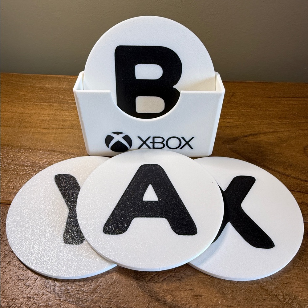 Xbox Controller Button Coasters White and Black 4-Pack with Holder